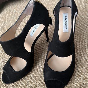 LK Bennett Alma Black Suede Open Toe Heels – Size 8.5 (NWT)